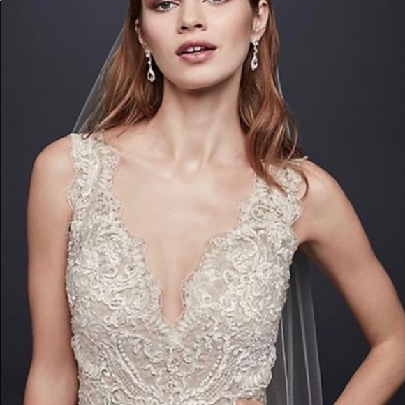 GALINA SIGNATURE Floral Ruffle Lace Beads Fit and Flare Wedding Maxi Dress Sz 0 - Picture 4 of 16